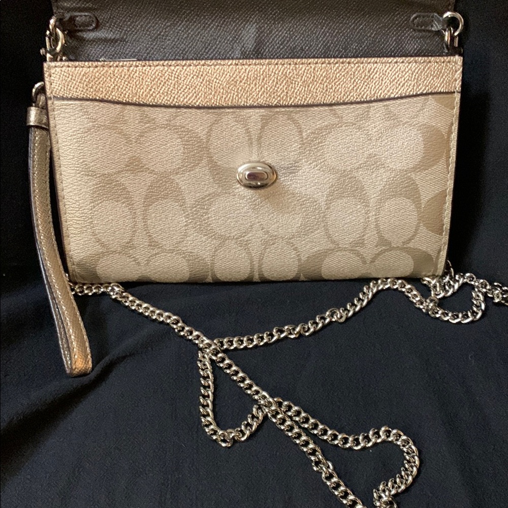 Metallic Gold Chain Crossbody Wristlet - Women Bags